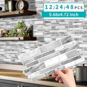 Carta da parati a forma irregolare 24 pezzi con motivo in marmo grigio moderno - Product Image 6