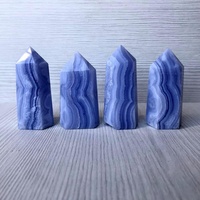 Venta al por mayor de piedra de ágata europea de lujo moderna pulida, con puntos de cristal de encaje azul, figura de torre, energía reconfortante del amor, elegante Feng Shui