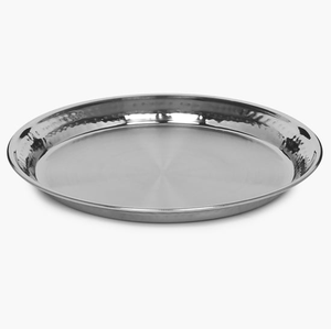 Assiette de service ronde en acier inoxydable poli, assiette de présentation moderne en métal pour les fêtes, à prix avantageux - Product Image 1