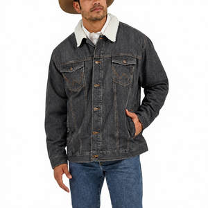 Wholesale <b>Men's</b> Winter Denim <b>Jacket</b> White Sherpa Collar Vintage Washed Jean <b>Trucker</b> Coat Custom Logo Clothing Supplier Bulk Sale - Product Image 3