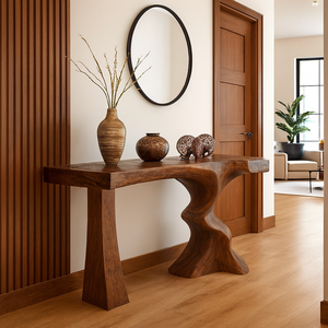 Mesa de Madera Maciza con Borde Natural Hecha a Mano, Mesa Consola Moderna Rústica, Diseño Escultural, Regalo de Inauguración, Mesa de Madera, Mesa Consola - Product Image 2