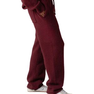 Pantalon de jogging en maille bordeaux décontracté, taille élastique, vêtement de détente, pantalon en maille douce, coupe décontractée pour hommes et femmes - Product Image 6