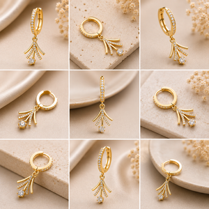 Luxury Gold Plated Brass Pyramid Tassel Hoop <b>Earring</b> Elegant <b>Dangling</b> <b>Diamond</b> Party Wear Fashion Jewelry Women Gift Collection - Product Image 2