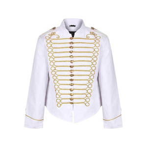 เสื้อแจ็คเก็ตสีดำสำหรับผู้ชาย แต่งขอบสีเขียว คอตั้ง แขนยาว ปิดด้วยกระดุม สไตล์ทหาร ปักลายตัวอักษรสีทอง พิมพ์โลโก้ด้านหน้า - Product Image 2