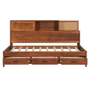 Divano letto singolo in legno di noce con 3 cassetti contenitore, ripiano superiore morbido e set di prese e porte USB - Product Image 4