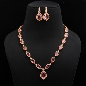 Conjunto de Joyería de Morganita en Forma de Lágrima, Chapado en Oro de 22K, Latón, Color Rosa, Collar de Boda, Regalo para Ella, Conjunto de Joyería para Usar en Bodas y Fiestas - Product Image 2