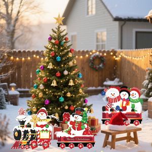 Cartelli da 4 pacchi per il cortile di Natale in plastica per il treno di Natale con i pali degli alberi del pupazzo di neve recinzione per il giardino per la decorazione natalizia - Product Image 2