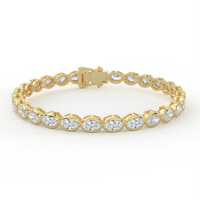 Modern Oval Kesim Pırlanta Tam Çerçeveli Tenis Bilekliği 14kt 18kt Altın Düz Çağdaş Sıralı Bağlantılı Bileklik