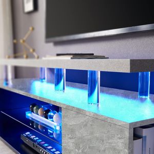 Large 70-Inch TV Stand in Gray LED Gaming Entertainment Center Media <b>Storage</b> Console <b>Table</b> Large <b>Side</b> Cabinet for Living Room - Product Image 2