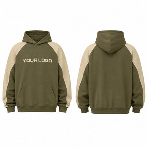 Sudadera con capucha de forro polar verde oliva para hombre, con manga raglán, bolsillo frontal y logotipo personalizado, corte informal, para otoño. - Product Image 1