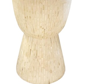 Natural Shell Mosaic Hourglass Accent <b>Stools</b> Mother of Pearl Stylish Hand Made <b>Wooden</b> <b>Stool</b> White Body Blue Top - Product Image 2