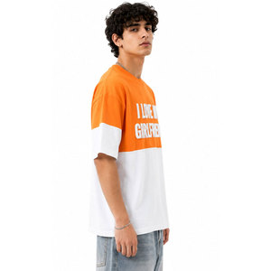 Camiseta de Manga Corta Extra Grande para Hombre con Diseño de Letras Impresas en Contraste Naranja y Blanco, Cuello Redondo, Estilo Casual, con la Frase 'I Love My Girlfriend' - Product Image 5
