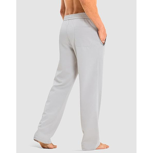 Pantalon de survêtement gris pour homme en mélange polyester/coton, taille élastique, avec lacets, poches latérales, respirant et coupe-vent, décontracté, pour l'automne - Product Image 3