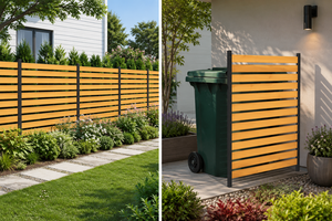 Solid Wood Slat Privacy <b>Screen</b> <b>Metal</b> Frame Trash Can Enclosure Garden Fence <b>Panel</b> Custom Size OEM ODM - Product Image 5