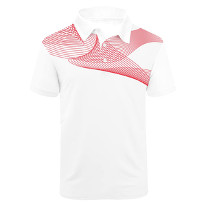 Polo blanc pour homme avec imprimé géométrique rouge, manches courtes, coupe classique, style décontracté, respirant, en polyester tricoté - Product Image 1
