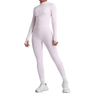 Ensemble de yoga 2 pièces-Tenues d'entraînement pour femmes-Survêtement à manches longues avec fermeture à glissière-Veste mince-Leggings à taille haute-Gym Sport Running Suit - Product Image 1