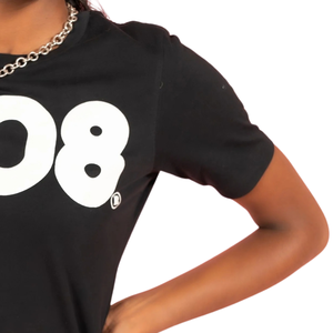 Camiseta Negra AKA 1908 para Mujer, con Estampado Gráfico, Manga Corta, Cuello Redondo, Suave, Transpirable, Informal, Cómoda para el Día a Día - Product Image 2