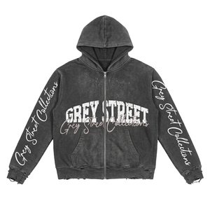 Sweat à capuche zippé pour homme 100% Coton, style vintage, délavé à l'acide, doublure satinée, effet vieilli, grammage lourd 500 g/m², délavé à la pierre, vente en gros - Product Image 1