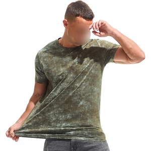 Olive Khaki Green <b>Cloud</b> Acid Washed Distressed Short Sleeve Casual Crew <b>Neck</b> Men T Shirt Top - Product Image 5