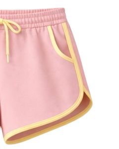 <b>Light</b> Pink Yellow Women <b>Lounge</b> Shorts Elastic Waist Drawstring Contrast Trim Soft Cotton Polyester Casual Summer Comfy Shorts - Product Image 2
