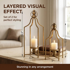 Gold Metal <b>Lantern</b> <b>Set</b> of 2 Metal Candle Holders for Home Decoration Wedding Table Centerpiece - Product Image 6