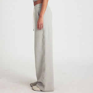 Nouvel article : Pantalon de survêtement gris pour femme, coupe large, taille mi-haute, avec cordon de serrage, ample, longueur intégrale, décontracté, en molleton tricoté avec lettres - Product Image 3