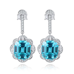 Pendientes de diamantes de moda con detalles de zafiro azul, aretes de lujo para mujer, joyería de boda - Product Image 1