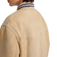 Blouson Bomber Femme Personnalisé en Peau de Mouton Véritable Beige avec Bordure Côtelée en Laine, Fermeture Éclair sur le Devant, Coupe Ample, Vêtement d'Hiver de Luxe, OEM, Marque Privée