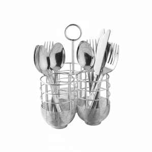 Support à couverts double en acier inoxydable doré avec poignée, organisateur d'ustensiles de cuisine, panier de rangement pour cuillères et fourchettes, support à couverts de table - Product Image 3