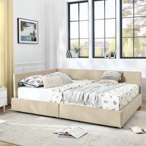 <b>Queen</b> <b>Size</b> Storage Tufted <b>Bed</b> <b>Frame</b> with Comfortable Backrest Armrests Up-Holstered <b>Queen</b> <b>Size</b> <b>Bed</b> Durable Wood Construction - Product Image 4