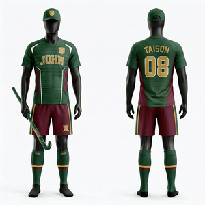 Uniforme de hockey sur gazon pour hommes, polyester respirant de qualité supérieure, maille verte et bordeaux avec empiècements contrastants, logo thermocollé, uniforme de hockey sur gazon - Product Image 1