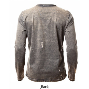 T-shirt Homme Manches Longues Col Rond Effet Délavé Style Mode Masculin - Product Image 2