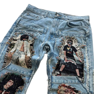 Pantalones Vaqueros Personalizados en Oferta, con Bordados y Parches Desgastados, Corte Ajustado, Lavado Casual, Rectos y Holgados para Hombre - Product Image 5