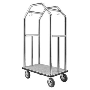 Carrello Portabagagli per Hotel Resistente da 680 kg in Acciaio Inossidabile con 8 Ruote in Gomma e Piano di Carico Grigio Tappetinato - Product Image 1