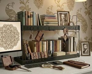 Industrial <b>Metal</b> Tiered <b>Bookcase</b> 2-Shelf Freestanding Backless Home Office Storage Shelf - Product Image 2