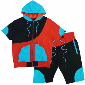 Custom Design Logo Casual Winter Windbreaker <b>Suit</b> for Men Hoodie <b>Short</b> Set 100% Nylon Solid Quick Dry Breathable Outdoor High - Product Image 3