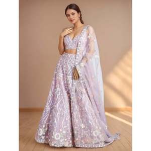 Glamorous Lavender <b>Sequins</b> Net Designer Lehenga Choli with Dupatta for Wedding - Product Image 1