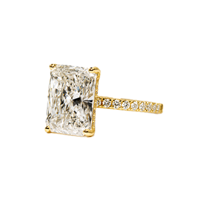 Anillo de compromiso de media eternidad con diamante radiante cultivado en laboratorio, halo oculto y engaste de púas, de oro blanco macizo de 14K y 18K, joyería fina al por mayor - Product Image 3