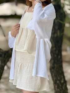 ชุดเซ็ตเสื้อผ้าผู้หญิงเอวสูงสีเบจผ้าฝ้าย พร้อมระบายขอบเอวยางยืด ทรงหลวม สไตล์ลำลอง ผ้าทอระบายอากาศได้ดี - Product Image 6