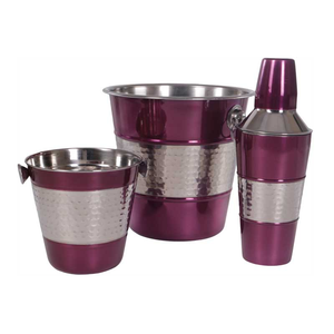 Juego de Coctelera de Acero Inoxidable Martillado, Cubeta Redonda para Bebidas, Cubeta Metálica Morada para Servir Bebidas, Cubitera - Product Image 1