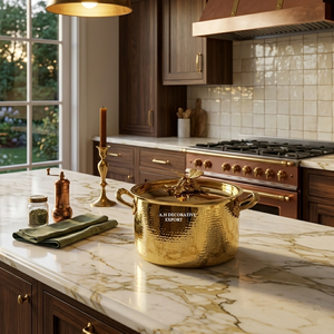 Handcrafted Nature-Inspired Golden <b>Cookware</b> Large Hammered Metal Pot with Decorative Butterfly Knob High-End Tabletop Casserole - Product Image 2