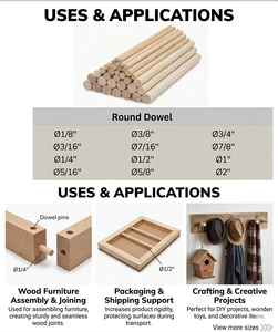 EFS Wooden Round Dowel Rod Natural Finish Polished Wood Support for Home Decoration Modern <b>Freestanding</b> Craft Use - Product Image 6
