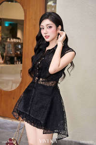 Women's <b>Black</b> <b>Sheer</b> Floral Lace Sleeveless <b>Shirt</b> Pointed Satin Collar Button Down Long Blouse Sexy Chic Summer Top SONYA - Product Image 3