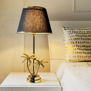 Modern Luxury Gold Palm Tree <b>Table</b> Lamp Black Fabric Shade Antique Brass Art Deco <b>Bedside</b> Living Room Home Decor Light - Product Image 4