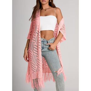 2025 Women's Open Front Knit Sheer <b>Cardigan</b> <b>Summer</b> Boho <b>Lightweight</b> Kimono Cover Ups Casual Style Plus Size Solid Print - Product Image 4