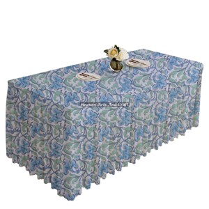 Floral Hand Block Printed Cotton Rectangle Pleated Tablecloth <b>Cover</b> Indian <b>Table</b> Linen Cloth Farmhouse Party Wedding Decor - Product Image 1