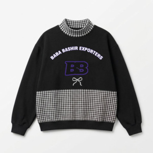 Sudadera de cuello alto de algodón polar negro antiarrugas para mujer con estampado de letras y lazo, de manga larga - Product Image 1