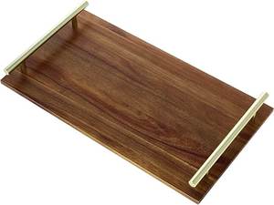 Plateau rectangulaire en bois de qualité supérieure avec finition lisse, plateau de service multifonctionnel pour la cuisine, pour aliments, boissons, fruits, collations et plus encore - Product Image 5
