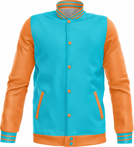 เสื้อแจ็คเก็ตวาร์ซิตี้ผู้ชาย สีเขียวส้ม ตัดต่อสี คอตั้ง ปิดด้วยซิป สวมใส่สบายๆ ในฤดูใบไม้ร่วง ผลิตจากผ้าโพลีเอสเตอร์ผสมฝ้าย - Product Image 1