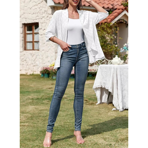 Kimono Cardigan Ouvert pour Femme, Léger et Respirant en Coton à Motifs Brodés, Idéal pour la Plage en Été, Couleurs Personnalisables Disponibles - Product Image 6